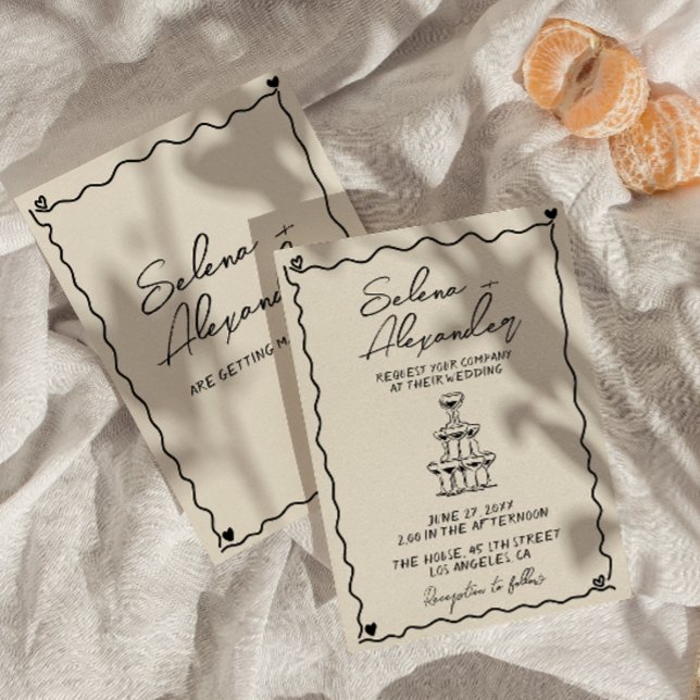 Retro Whimsical hand written wedding Invitation (Creator Uploaded)