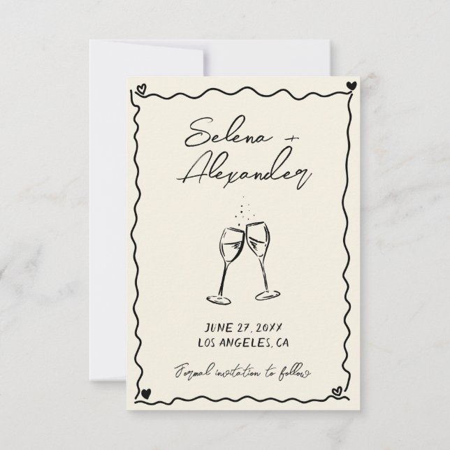 Retro Whimsical hand written wedding Save The Date (Back)