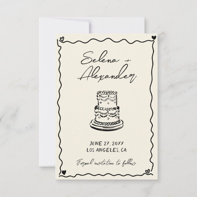 Retro Whimsical hand written wedding Save The Date (Back)
