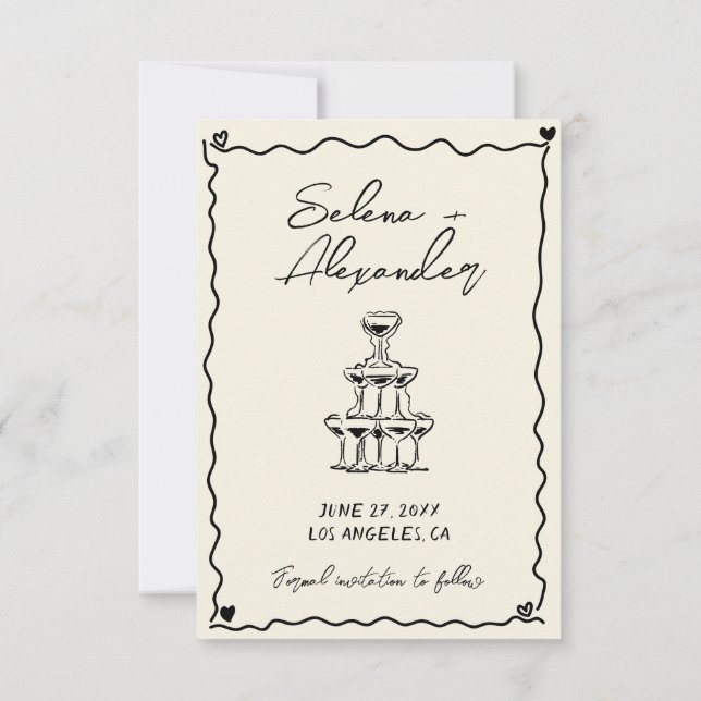 Retro Whimsical hand written wedding Save The Date (Back)