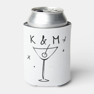 Retro Whimsical Martini Hand Drawn Custom Initials Can Cooler