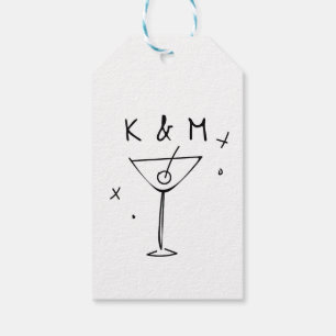 Retro Whimsical Martini Hand Drawn Custom Initials Gift Tags