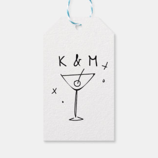 Retro Whimsical Martini Hand Drawn Custom Initials Gift Tags