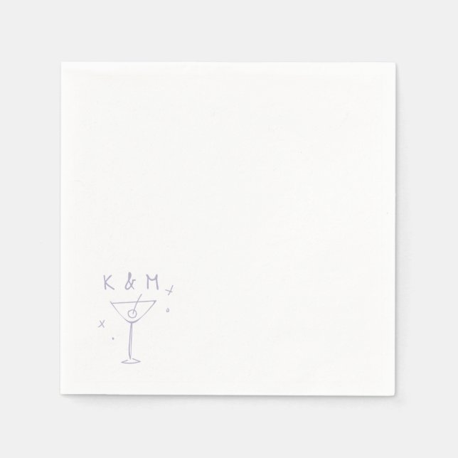 Retro Whimsical Martini Hand Drawn Custom Initials Napkin (Front)
