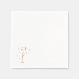 Retro Whimsical Martini Hand Drawn Custom Initials Napkin