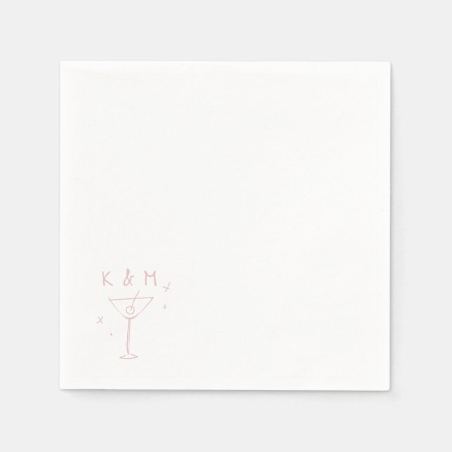 Retro Whimsical Martini Hand Drawn Custom Initials Napkin (Front)