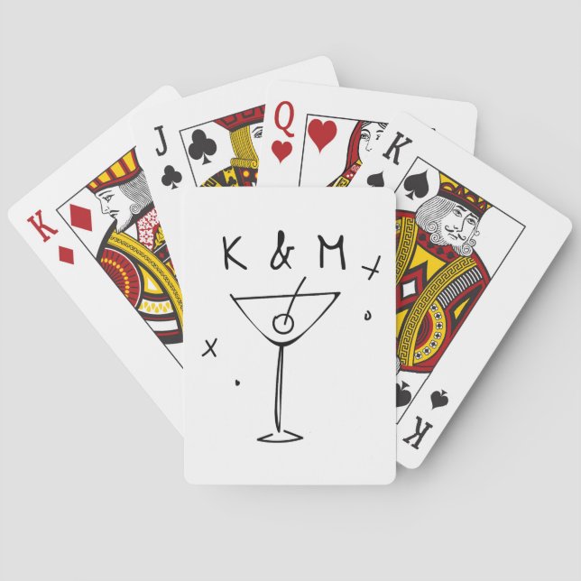 Retro Whimsical Martini Hand Drawn Custom Initials Playing Cards (Back)