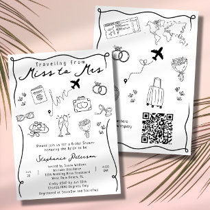 Retro Whimsical Miss to Mrs QR Code Bridal Shower Invitation