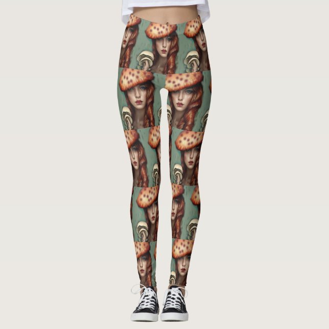 retro whimsical mushroom lovers leggings pants (Front)