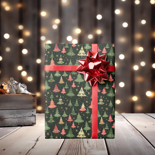 Retro Whimsical + Nostalgic Christmas Trees Wrapping Paper