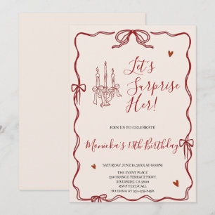 Retro Whimsical Red And Pink Birthday Party Invitation