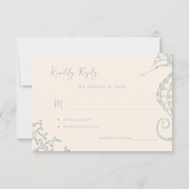 Retro whimsical script beach destination wedding RSVP card (Front)