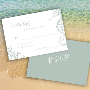 Retro whimsical script beach destination wedding RSVP card