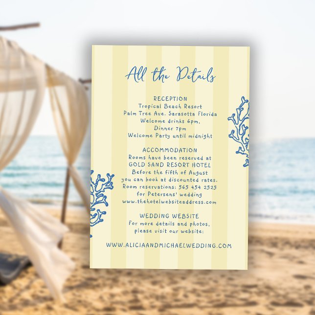Retro whimsical striped beach wedding details  enclosure card (Creator Uploaded)