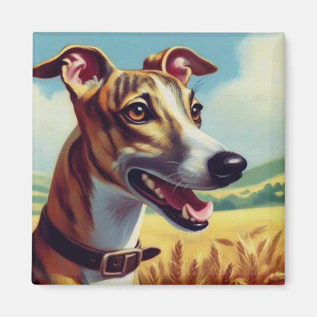 Retro Whippet Dog Painting Magnet (Front)