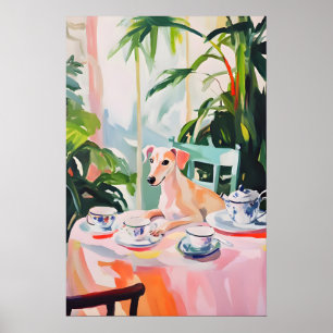 Retro Whippet Poster, Whippet Oil Painting Poster