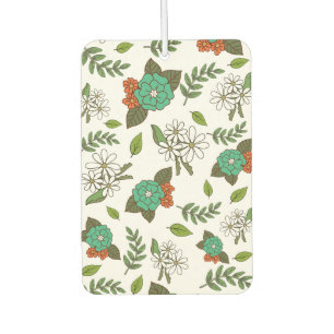 Retro White and Green Floral Car Air Freshener