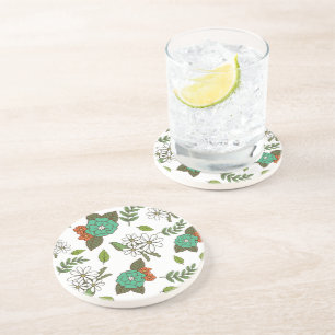 Retro White and Green Floral Coaster