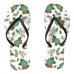 Retro White and Green Floral Jandals