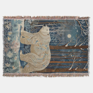 Retro white bear boho winter woodland forest throw blanket