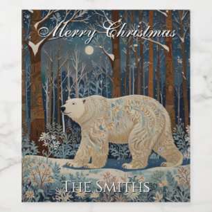 Retro white bear boho winter woodland personalise  wine label