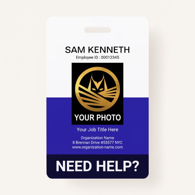 Retro White Blue Columns Medical Social Work ID Badge (Front)