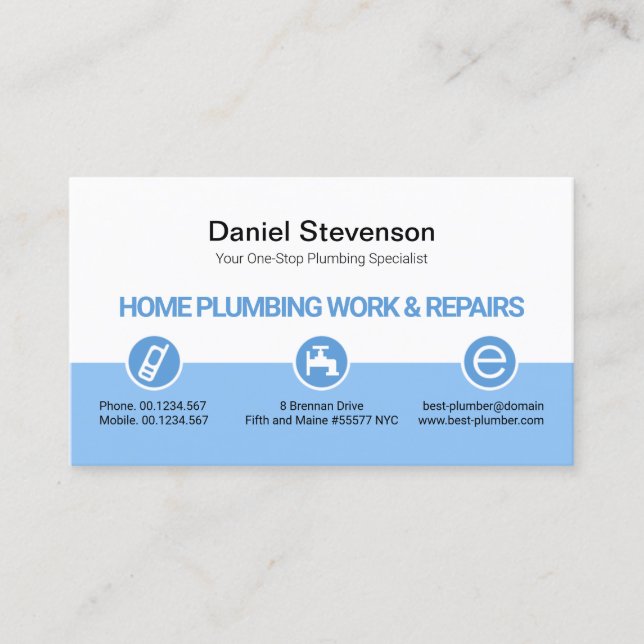 Retro White Blue Layers Plumbing Icon Buttons Business Card (Front)