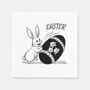 Retro White Bunny and Easter Egg Paper Napkin