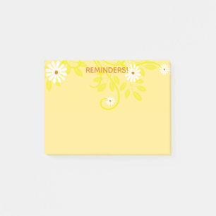Retro White Daisy on Yellow To Do List Reminders Post-it Notes