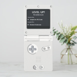 Retro White II Handheld Gaming Wedding Invitation