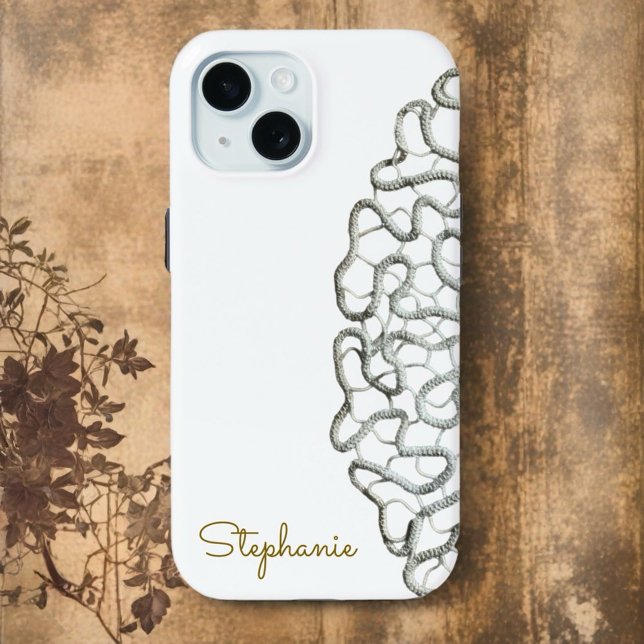 Retro white minimalist gold monogram crochet cool Case-Mate iPhone case (Creator Uploaded)