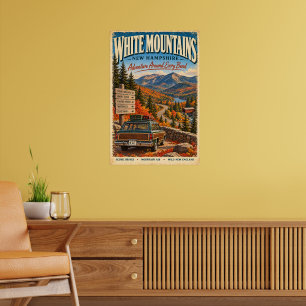 Retro White Mountains New Hampshire Travel Poster