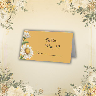 retro white orange Margaret flower wedding Place Card