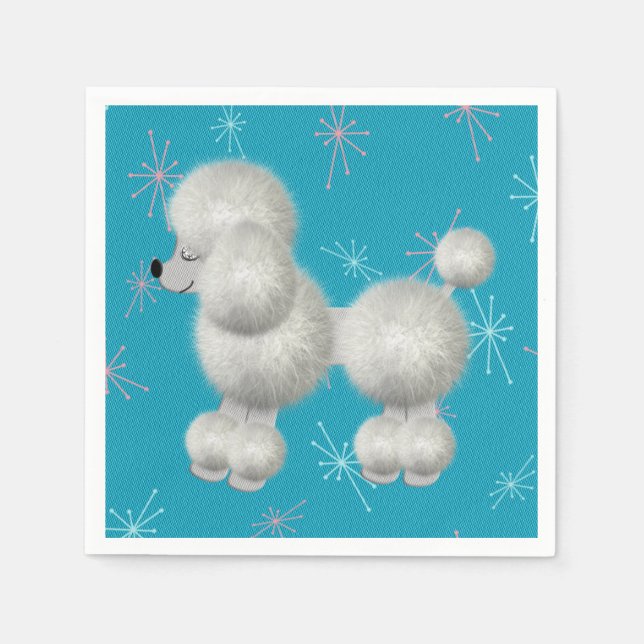 Retro White Poodle Birthday Party Paper Napkins (Front)