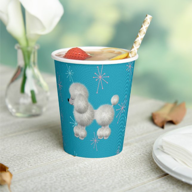 Retro White Poodle Custom Birthday Paper Cups (Insitu)