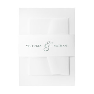 Retro White & Sage Green Wedding Invitation Belly Band
