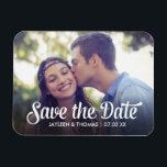 Retro White Script Save The Date Full Bleed Photo Magnet<br><div class="desc">Featuring pretty script with your photo.</div>