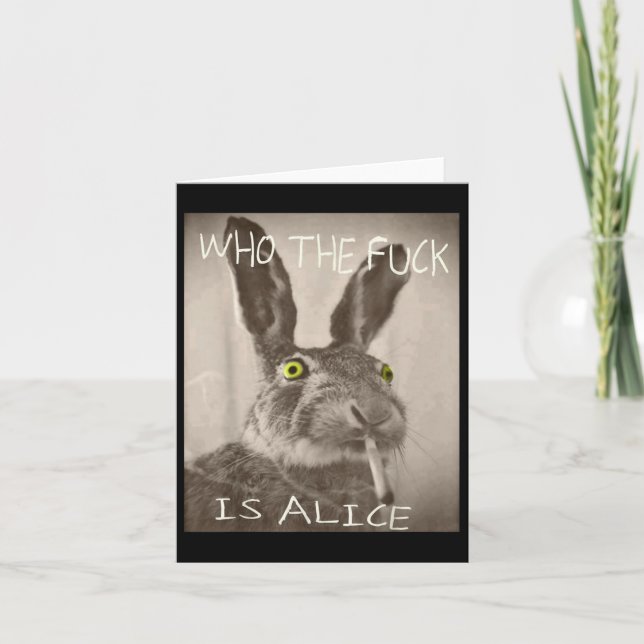 Retro Who The F_ck Is Alice Funny Rabbit  Card (Front)