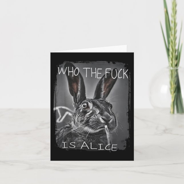 Retro Who The F_ck Is Alice Funny Rabbit  Card (Front)