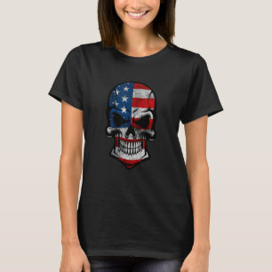 Retro Wild American Skull With Usa Flag Illustrati T-Shirt