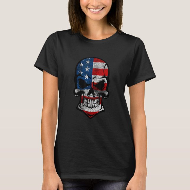 Retro Wild American Skull With Usa Flag Illustrati T-Shirt (Front)