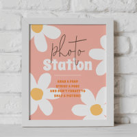 Retro Wild Daisy Boho Groovy Birthday Photo Sign