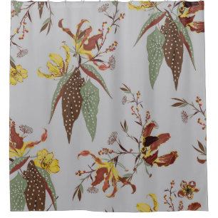 Retro wild flower vintage mood, botanical plants shower curtain