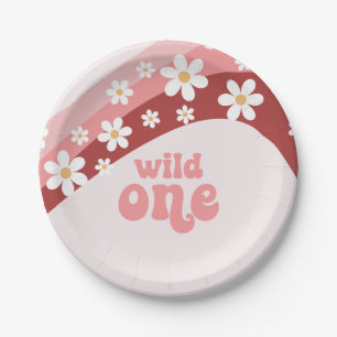 Retro wild one daisy boho floral first birthday pa paper plate