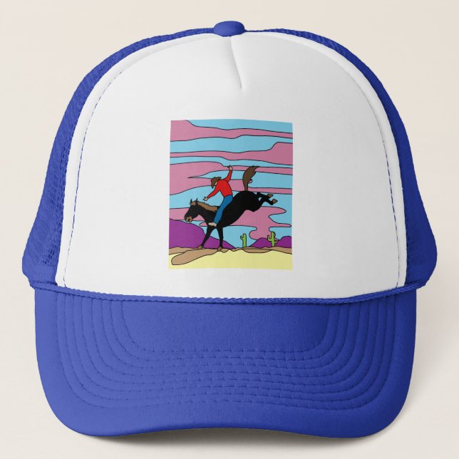 Retro Wild West Cowboys Rodeo Trucker Hat (Front)