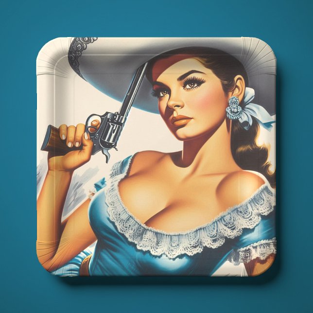 Retro Wild West Pin-up Paper Plate (Creator Uploaded)