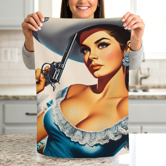 Retro Wild West Pin-up Tea Towel (Creator Uploaded)