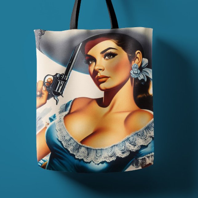 Retro Wild West Pin-up Tote Bag (Creator Uploaded)