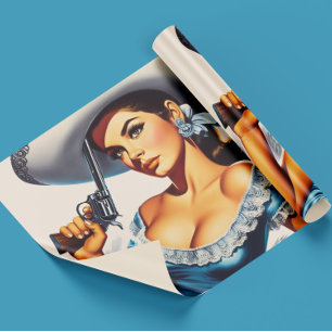 Retro Wild West Pin-up Wrapping Paper