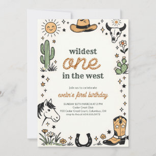 Retro Wildest One Cowboy Western 1st Birthday Invitation